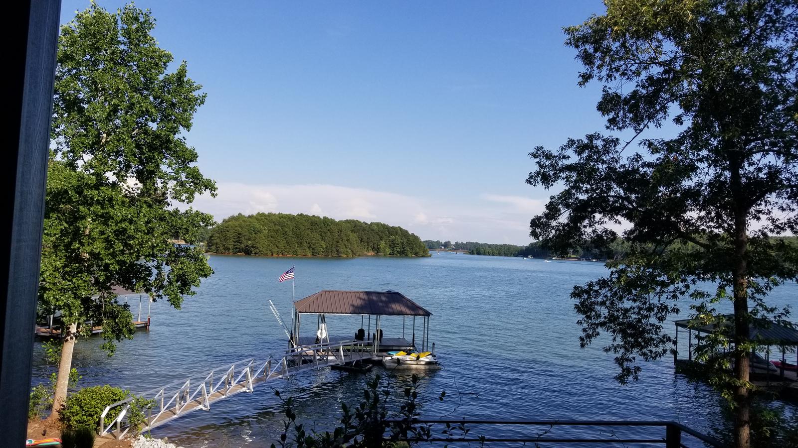 Lakefront home on Lake Keowee seen from the dock